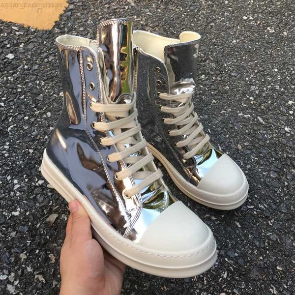 high rick street men's casual shoes ro owens women's sneakers patent leather ankle boots for men, Black
high rick street men's casual shoes ro owens women's sneakers patent leather ankle boots for men, Black