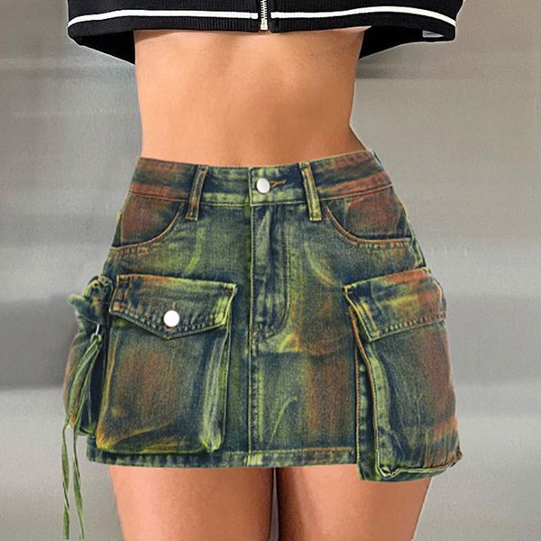 skirts vintage tie dye print cargo mini denim women fashion multi pocket mid waist button fly casual jeans bottom y2k streetwear 230707, Black
skirts vintage tie dye print cargo mini denim women fashion multi pocket mid waist button fly casual jeans bottom y2k streetwear 230707, Black