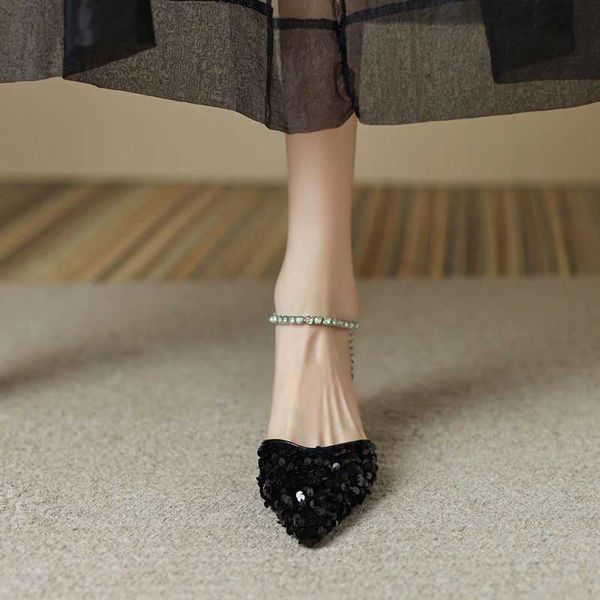 sandals back empty women's sequin black rhinestone dress pointed one line strap single shoes high heels 230626
sandals back empty women's sequin black rhinestone dress pointed one line strap single shoes high heels 230626