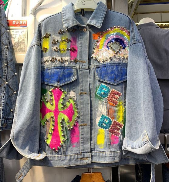 womens jackets heavy industry handpainted graffiti beaded lapel longsleeved denim jacket spring and autumn loose fashion 230707, Black;brown
womens jackets heavy industry handpainted graffiti beaded lapel longsleeved denim jacket spring and autumn loose fashion 230707, Black;brown