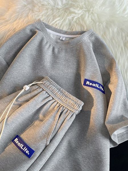 mens tracksuits waffle sports shortsleeved suit summer casual trend tshirt shorts loose twopiece set handsome hip hop clothing 230707, Gray
mens tracksuits waffle sports shortsleeved suit summer casual trend tshirt shorts loose twopiece set handsome hip hop clothing 230707, Gray