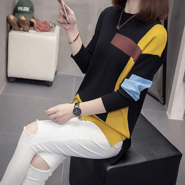 sweaters fashion allmatch geometric pattern sweaters female autumn winter korean round neck loose vintage long sleeve knitted jumpers, White;black
sweaters fashion allmatch geometric pattern sweaters female autumn winter korean round neck loose vintage long sleeve knitted jumpers, White;black