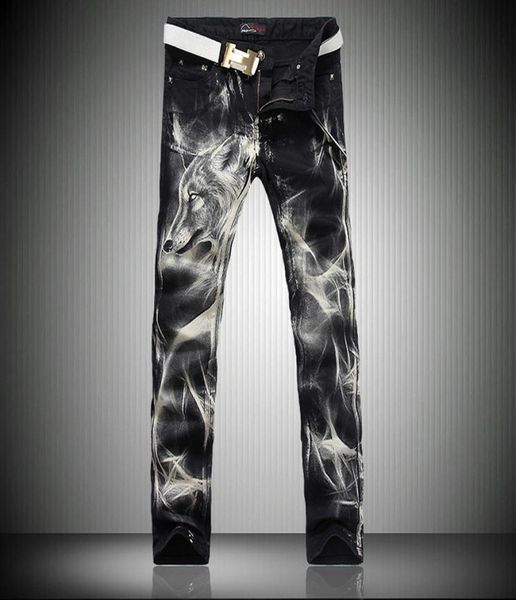 fashion big size mens printed jeans black stretch slim fit painted wolf totem print night club singers trousers5162295, Black;green
fashion big size mens printed jeans black stretch slim fit painted wolf totem print night club singers trousers5162295, Black;green