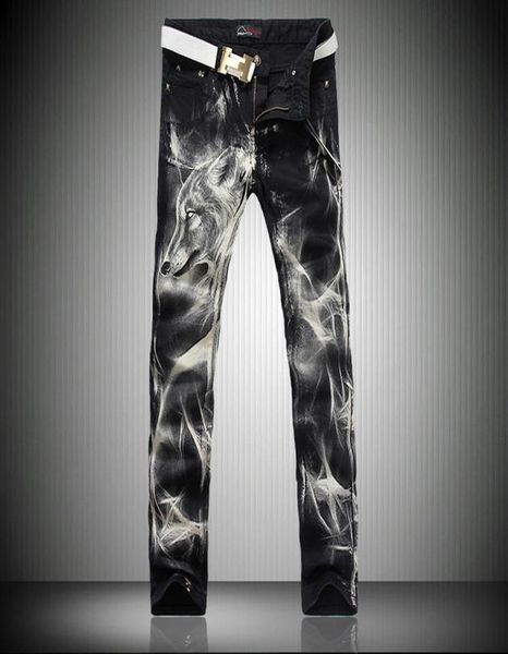 fashion big size mens printed jeans black stretch slim fit painted wolf totem print night club singers trousers2420833, Black;green
fashion big size mens printed jeans black stretch slim fit painted wolf totem print night club singers trousers2420833, Black;green