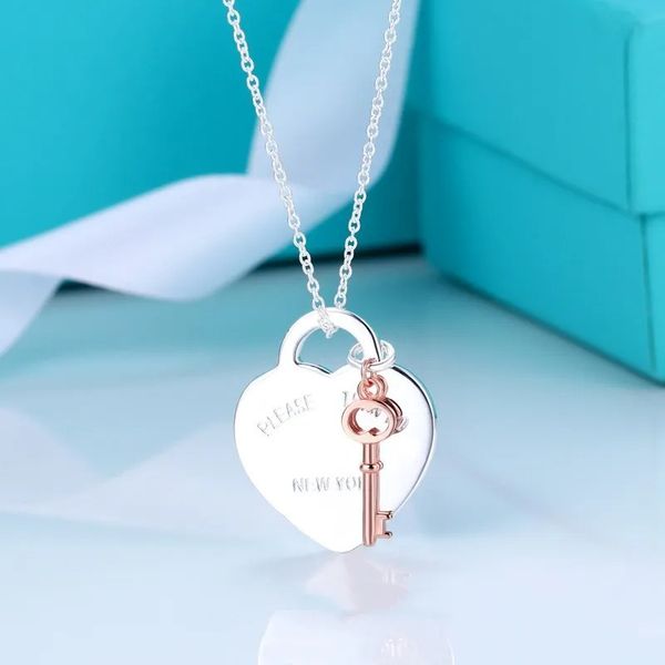 love heart tag necklace female t heart rose gold key clavicle necklace double enamel hearts pendant christmas gift female high end designer, Silver
love heart tag necklace female t heart rose gold key clavicle necklace double enamel hearts pendant christmas gift female high end designer, Silver
