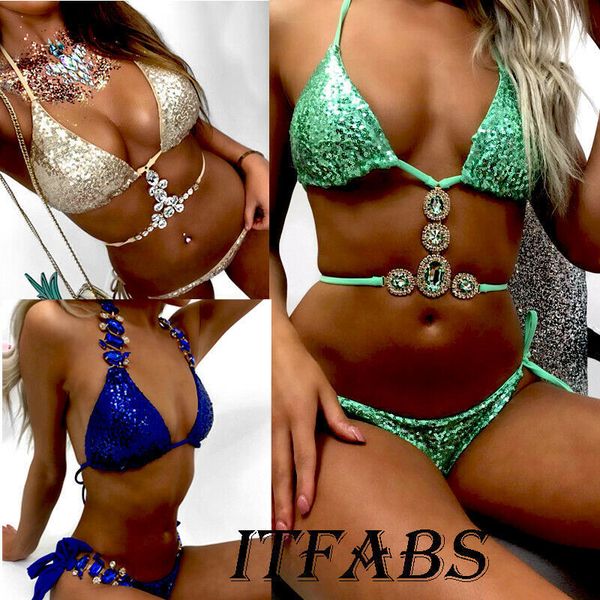 women's swimwear women bikini crystal rhinestones glitter diamond gems swimsuit halter sequin bandage push up swimwear bathing suit 230, White;black
women's swimwear women bikini crystal rhinestones glitter diamond gems swimsuit halter sequin bandage push up swimwear bathing suit 230, White;black
