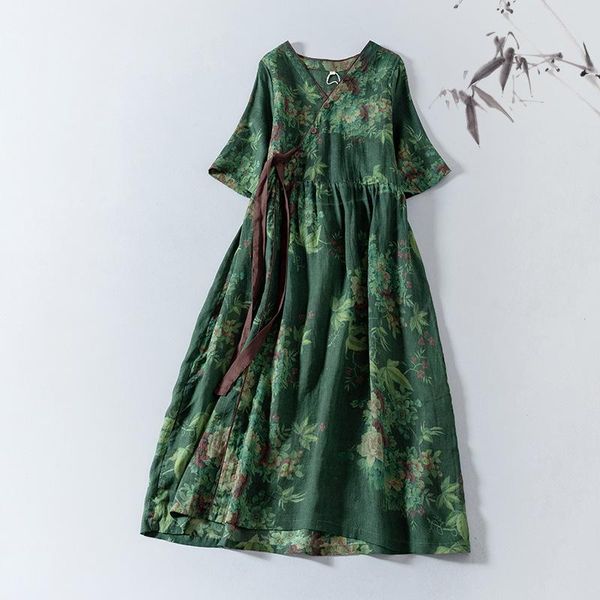 dresses 2023 summer new simple green retro literary laceup floral dress casual loose ethnic style allmatch women dress ing, Black;gray
dresses 2023 summer new simple green retro literary laceup floral dress casual loose ethnic style allmatch women dress ing, Black;gray