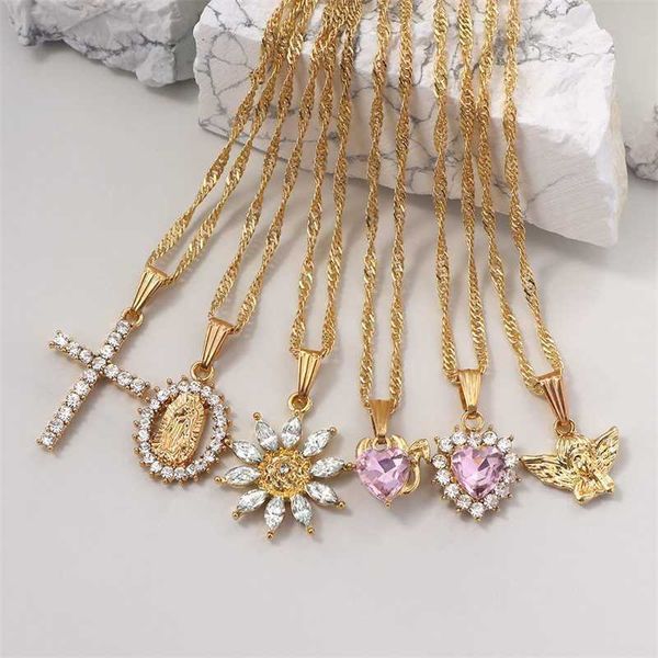pendant necklaces trendy multilayer cute pink crystal heart charms metal long necklace for women shiny cross portrait clavicle chain jewelry, Silver
pendant necklaces trendy multilayer cute pink crystal heart charms metal long necklace for women shiny cross portrait clavicle chain jewelry, Silver