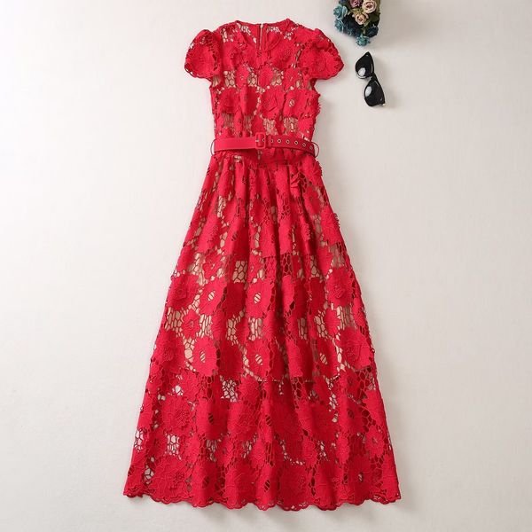 european and american women's dress 2023 summer new style round neck short sleeve hollow red lace fashion pleated dress belt xxl, Black;gray
european and american women's dress 2023 summer new style round neck short sleeve hollow red lace fashion pleated dress belt xxl, Black;gray