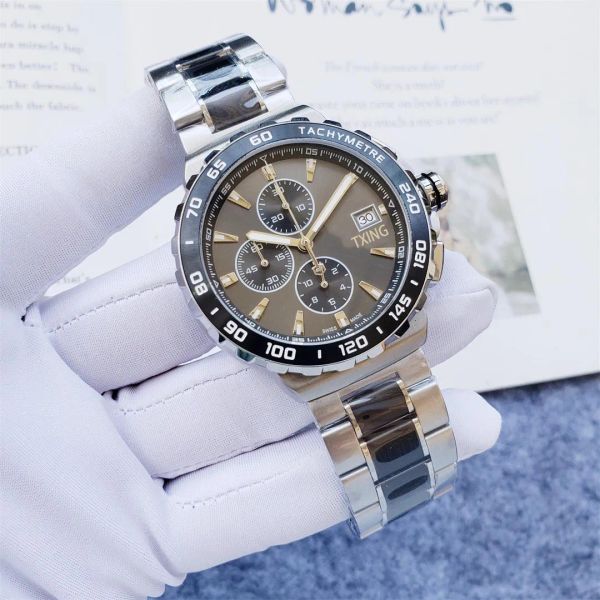 taaag 43mm sapphire glass men's designer watch 316 six hands calendar all steel quartz watch men's casual sports waterproof watch, Slivery;brown
taaag 43mm sapphire glass men's designer watch 316 six hands calendar all steel quartz watch men's casual sports waterproof watch, Slivery;brown