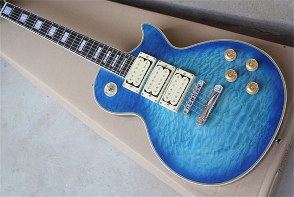quilted maple custom blue burst electric guitar 3 humbuckers pickupa mahogany body rosewood & ebony fingerboard chrome hardware
quilted maple custom blue burst electric guitar 3 humbuckers pickupa mahogany body rosewood & ebony fingerboard chrome hardware