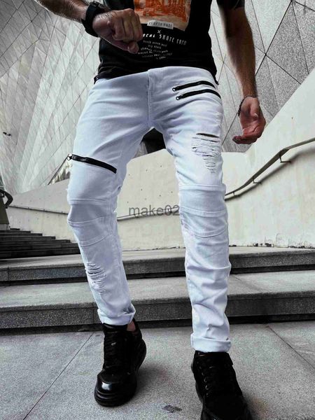 men's jeans men's white stretch denim jeans zippers holes ripped pants patchwork slim skinny tapered trousers x0710, Blue
men's jeans men's white stretch denim jeans zippers holes ripped pants patchwork slim skinny tapered trousers x0710, Blue