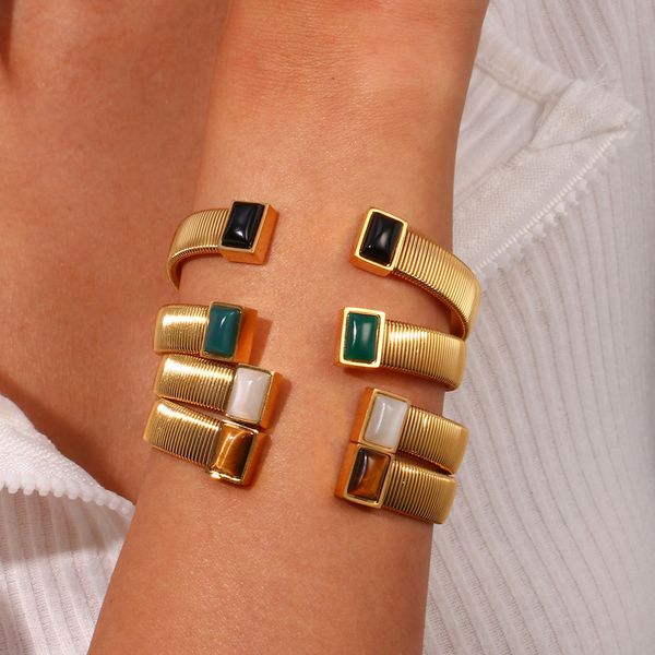 bangle designer stainless steel natural stone square cuff bangles bracelets for woman womens hand pulsera 230710, Black
bangle designer stainless steel natural stone square cuff bangles bracelets for woman womens hand pulsera 230710, Black