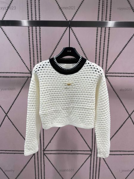 designer women sweater hollow out design girl knit shirt fits all metal logo decoration long sleeved pullover, White;black
designer women sweater hollow out design girl knit shirt fits all metal logo decoration long sleeved pullover, White;black