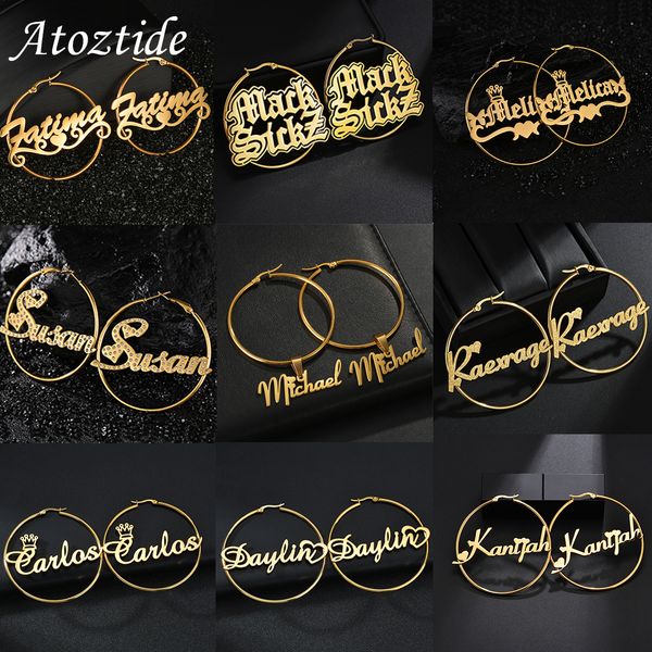 hoop huggie atoztide personalized 50mm custom name earrings for women stainless steel heart crown weddings party jewelry gift 230710, Golden;silver
hoop huggie atoztide personalized 50mm custom name earrings for women stainless steel heart crown weddings party jewelry gift 230710, Golden;silver