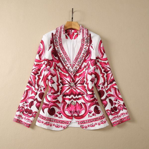 european and american women's dress 2023 summer new style long sleeve beaded suit collar court print single breasted coat, Black;brown
european and american women's dress 2023 summer new style long sleeve beaded suit collar court print single breasted coat, Black;brown
