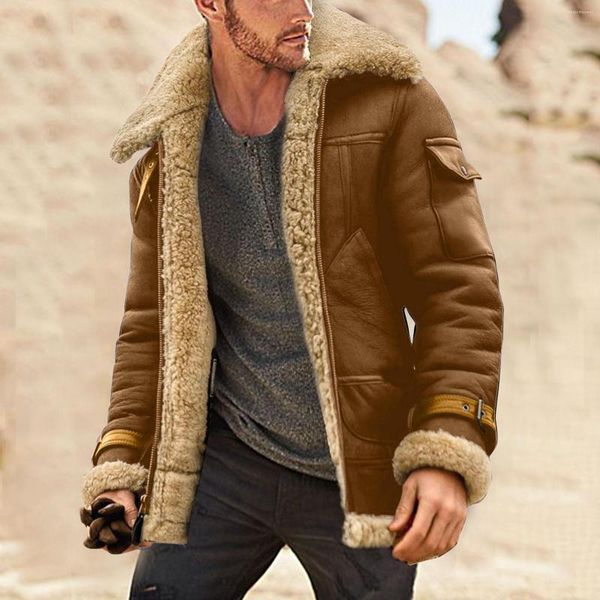 men winter coat lapel collar long sleeve padded leather jacket vintage thicken coat sheepskin large mens sweatshirt, Black
men winter coat lapel collar long sleeve padded leather jacket vintage thicken coat sheepskin large mens sweatshirt, Black