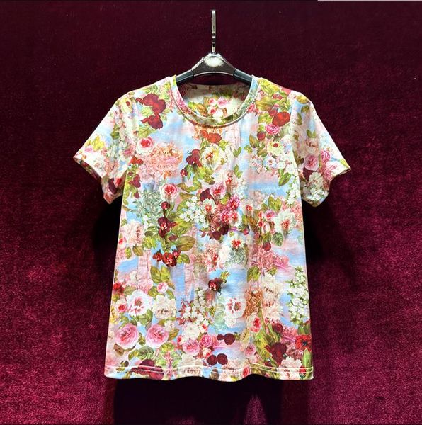 european and american women's dress 2023 summer new style round neck short sleeve flower print heavy stitching beads t-shirt, White
european and american women's dress 2023 summer new style round neck short sleeve flower print heavy stitching beads t-shirt, White