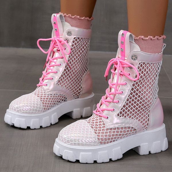 breathable mesh summer boots for women fashion rivet chunky platform ankle boots woman thick bottom non slip cool booties, Black
breathable mesh summer boots for women fashion rivet chunky platform ankle boots woman thick bottom non slip cool booties, Black