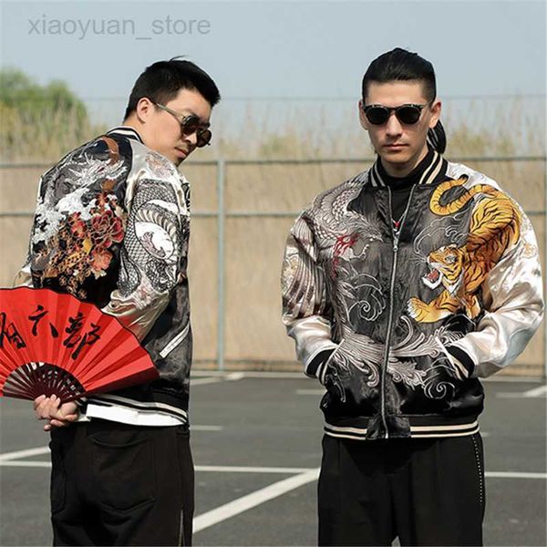 men's jackets yokosuka reversible phoenix dragon tiger peony sakura high street heavy work embroidered baseball uniform jacket hkd23071, Black;brown
men's jackets yokosuka reversible phoenix dragon tiger peony sakura high street heavy work embroidered baseball uniform jacket hkd23071, Black;brown