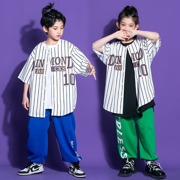 jerseys boys summer hip hop clothing striped baseball cardigan shirt sweat pants kids streetwear teenager girls jazz dance costume 230707
jerseys boys summer hip hop clothing striped baseball cardigan shirt sweat pants kids streetwear teenager girls jazz dance costume 230707