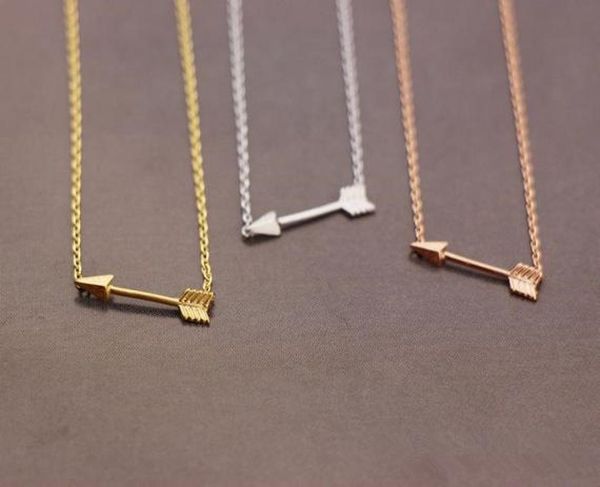gold silver rose gold tiny horizontal arrow pendant chain necklace pendant for women simple cute sideways arrow necklace for men8886826