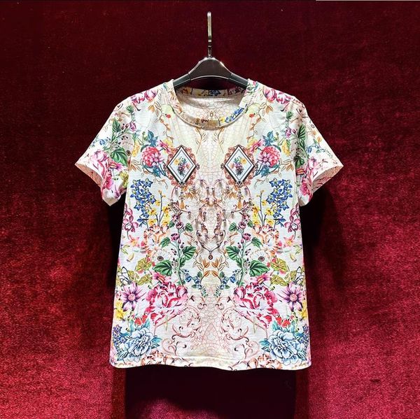 european and american women's dress 2023 summer new style short sleeve vintage floral print beaded fashion t-shirt, White
european and american women's dress 2023 summer new style short sleeve vintage floral print beaded fashion t-shirt, White