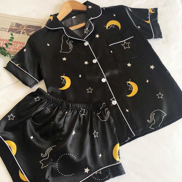 women's sleep lounge silk pajamas for women pyjama satin femme night star moon print pijamas set shorts and female women's home su
women's sleep lounge silk pajamas for women pyjama satin femme night star moon print pijamas set shorts and female women's home su