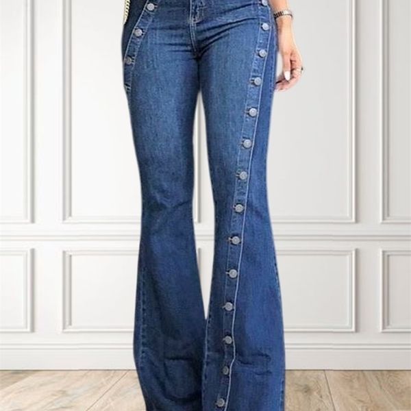 womens jean fashion plain button decor flare leg long denim pants ladies high waist skinny bottom wide 230707, Blue
womens jean fashion plain button decor flare leg long denim pants ladies high waist skinny bottom wide 230707, Blue