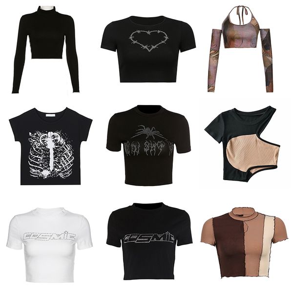 women's t-shirt y2k punk vintage goth black t shirt summer clothes for women fashion crop o-neck short sleeve tee streetwear 230707, White
women's t-shirt y2k punk vintage goth black t shirt summer clothes for women fashion crop o-neck short sleeve tee streetwear 230707, White