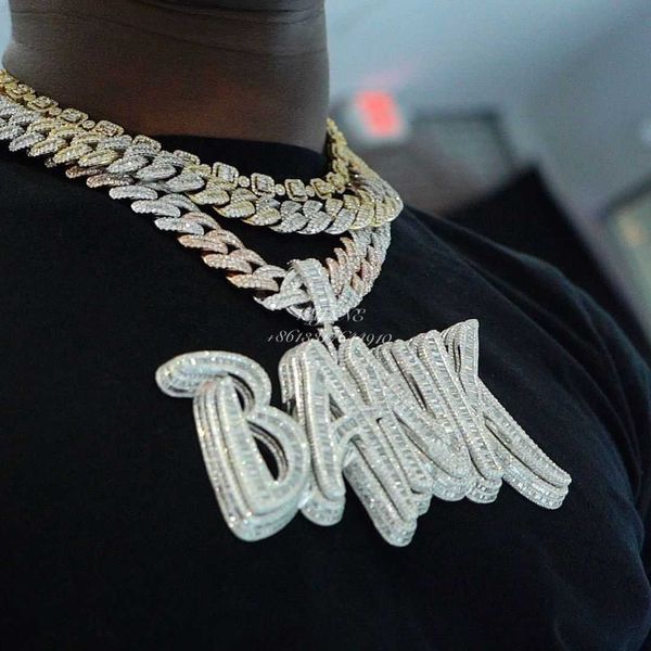 three rows baguette cool rapper hip hop full iced out s925 moissanite custom letter pendant, Silver
three rows baguette cool rapper hip hop full iced out s925 moissanite custom letter pendant, Silver