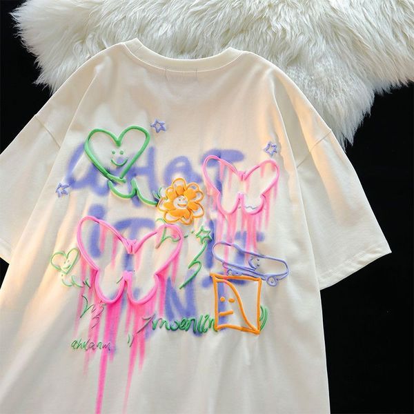 women's tshirt harajuku butterfly flower childlike painting t shirts students girls kawaii tees pure cotton summer y2k korean fashion, White
women's tshirt harajuku butterfly flower childlike painting t shirts students girls kawaii tees pure cotton summer y2k korean fashion, White
