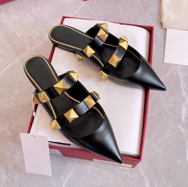 2023 brand new fashion pointed toe high heels leather baotou flat slippers pointed toe stiletto rivet sandals single shoes, Black
2023 brand new fashion pointed toe high heels leather baotou flat slippers pointed toe stiletto rivet sandals single shoes, Black