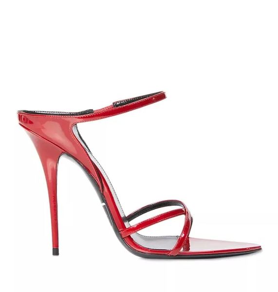 lady bride sandal women's gippy strappy sandals slipper slide high heels pointed toe red patent leather luxury design with box dust bag, Black
lady bride sandal women's gippy strappy sandals slipper slide high heels pointed toe red patent leather luxury design with box dust bag, Black