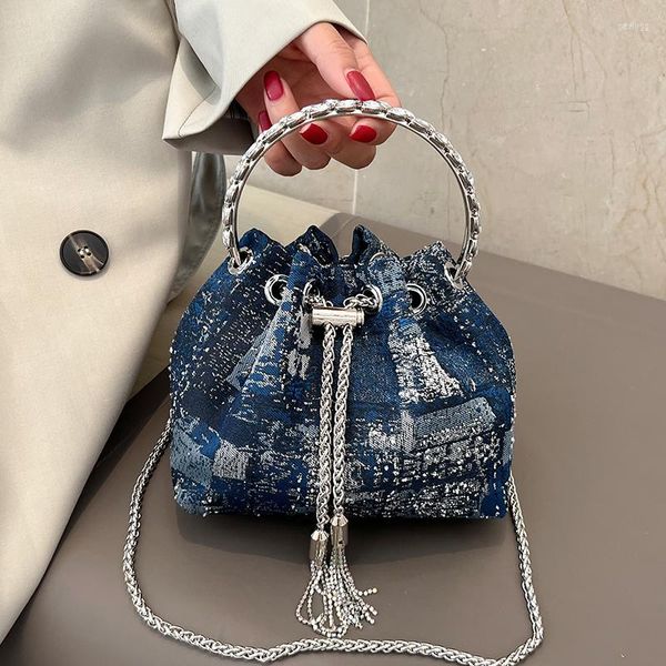 evening bags tassel handbag bucket bag round ring design hand for women denim clutch fashion chain shoulder crossbody
evening bags tassel handbag bucket bag round ring design hand for women denim clutch fashion chain shoulder crossbody