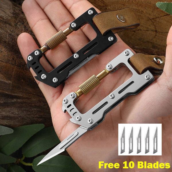 stainless steel climbing buckle scalpel mini folding knife replaceable blade multi-function bottle opener key chain edc tool, Silver
stainless steel climbing buckle scalpel mini folding knife replaceable blade multi-function bottle opener key chain edc tool, Silver