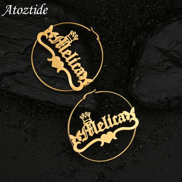 hoop huggie atoztide custom name earrings personalized gold color stainless steel crown for women letter nameplate circle jewelry gift 23071, Golden;silver
hoop huggie atoztide custom name earrings personalized gold color stainless steel crown for women letter nameplate circle jewelry gift 23071, Golden;silver