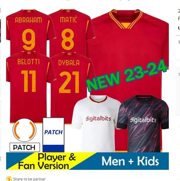 23 24 dybala romas soccer jerseys pellegrini belotti celik abraham aouar el shaarawy 2023 2024 football shirts mancini kumbulla men kids kit, Black;yellow
23 24 dybala romas soccer jerseys pellegrini belotti celik abraham aouar el shaarawy 2023 2024 football shirts mancini kumbulla men kids kit, Black;yellow