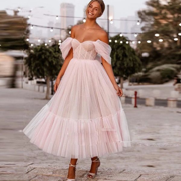 pink lace tea length tiered skirt wedding dress off shoulser plus size sweetheart short wedding night bridal gowns, White
pink lace tea length tiered skirt wedding dress off shoulser plus size sweetheart short wedding night bridal gowns, White