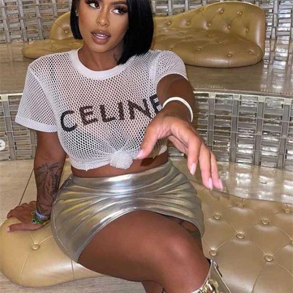 women t shirts designer clothes fashion brand letter printing mesh hole fabric simple black and white short sleeve top
women t shirts designer clothes fashion brand letter printing mesh hole fabric simple black and white short sleeve top