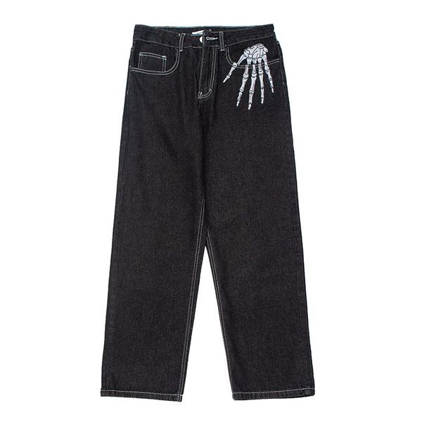 raincoats retro skull hand bone embroidery washed mens jeans pants vibe style straight casual oversize denin trousers streetwear, Black
raincoats retro skull hand bone embroidery washed mens jeans pants vibe style straight casual oversize denin trousers streetwear, Black