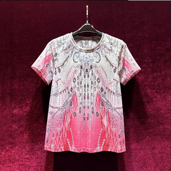 european and american women's dress 2023 summer new style short sleeve pink print studded with beads fashion t-shirt, White
european and american women's dress 2023 summer new style short sleeve pink print studded with beads fashion t-shirt, White