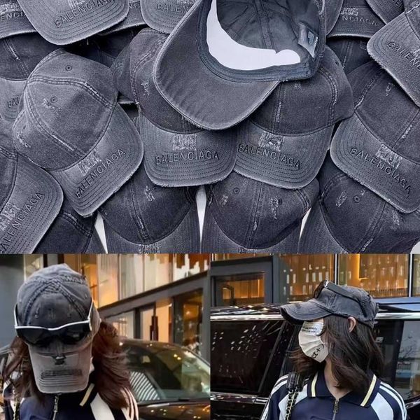 designer same baseball hat of family b female washed jeans gray holes embroidered cap with duck tongue looks thin and small, Blue;gray
designer same baseball hat of family b female washed jeans gray holes embroidered cap with duck tongue looks thin and small, Blue;gray