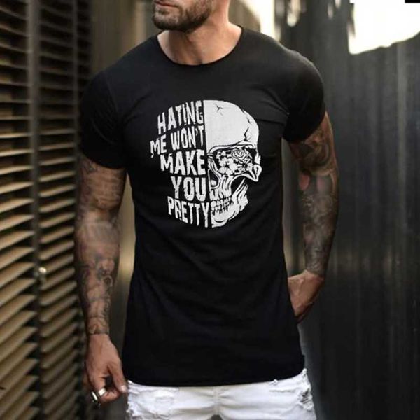 designersummer new men's skull print men's t-shirt trend personalized black short sleeves, White;black
designersummer new men's skull print men's t-shirt trend personalized black short sleeves, White;black