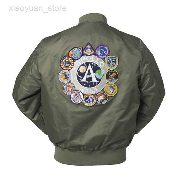 

men's jackets 2023 new autumn apollo thin 100th space shuttle mission thin ma1 bomber hiphop us air force pilot flight college jacket f, Black;brown