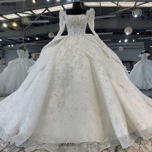 luxury crystal pearls sequined ball gown wedding dresses vintage square neck long sleeves formal ceremony bridal gowns middle east dubai ara, White
luxury crystal pearls sequined ball gown wedding dresses vintage square neck long sleeves formal ceremony bridal gowns middle east dubai ara, White