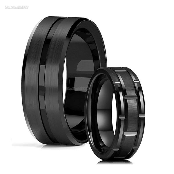 classic men's 8mm black wedding rings double groove beveled edge brick pattern brushed rings for men, Silver
classic men's 8mm black wedding rings double groove beveled edge brick pattern brushed rings for men, Silver