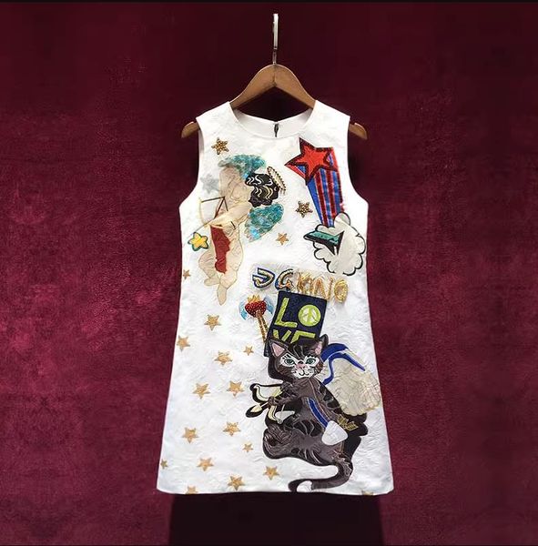 european and american women's dress 2023 summer new style sleeveless beaded crew neck fashion cat star jacquard dress, Black;gray
european and american women's dress 2023 summer new style sleeveless beaded crew neck fashion cat star jacquard dress, Black;gray