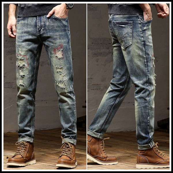men's jeans 2023 spring and autumn classic fashion solid color ripped small foot pants casual comfort elastic 230710, Blue
men's jeans 2023 spring and autumn classic fashion solid color ripped small foot pants casual comfort elastic 230710, Blue