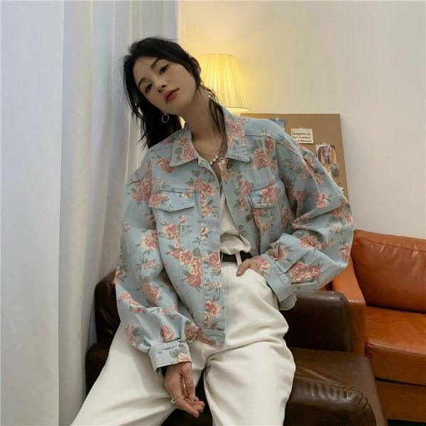 blazers spring women's denim cropped jacket vintage floral print single breasted short jeans jacket female casual long sleeve loose coa, White;black
blazers spring women's denim cropped jacket vintage floral print single breasted short jeans jacket female casual long sleeve loose coa, White;black